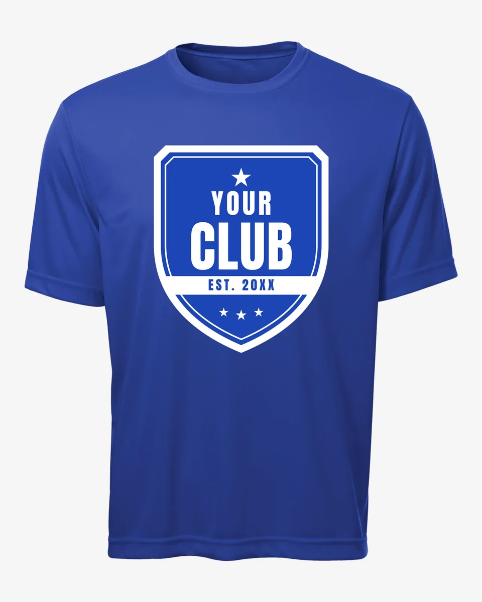 Performance Tee in royal with the Your Club crest printed on the chest