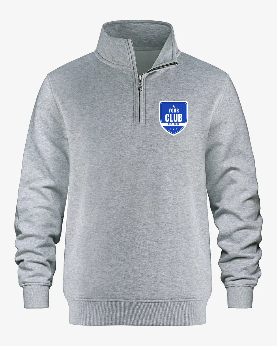 Quarter Zip in heather grey with the Your Club crest embroidered on the left chest